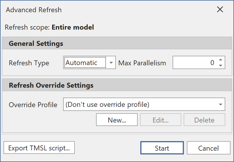 Advanced Refresh Dialog